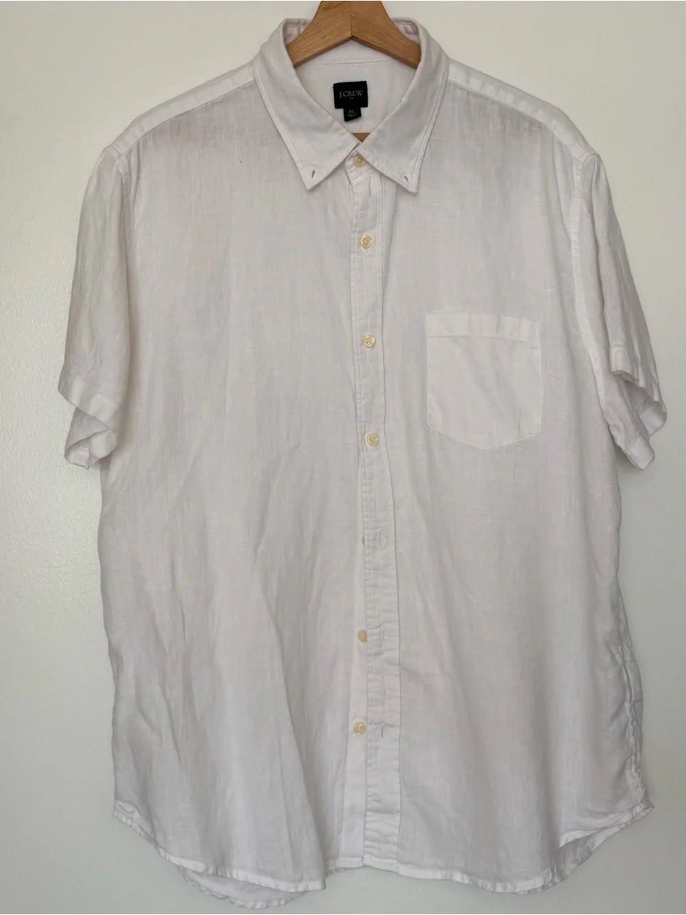 J.Crew Men’s XL White Linen Cotton Short Sleeve Button Down Shirt Summer Resort